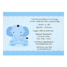Blue Elephant, Stripes, Baby Shower Invitation
