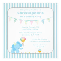 Blue elephant stripes birthday party invitation