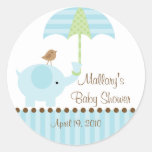 Blue Elephant Umbrella Baby Shower Sticker