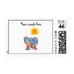 Blue elephant with sunshine postage stamp