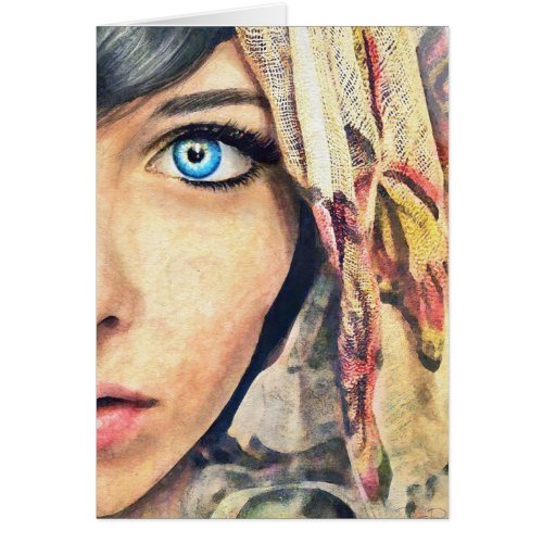 Blue Eye cool classic watercolor portrait painting Greeting Card