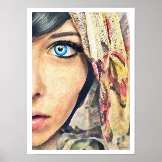 Blue Eye cool classic watercolor portrait painting Poster