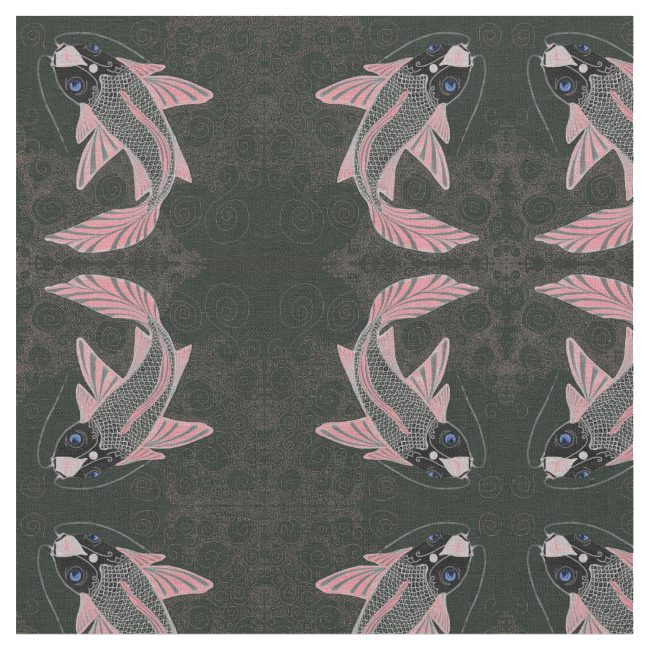 Blue Eyed Koi Fish Mirrored Black and Red Print Fabric Blue Eyed Koi Fish Mirrored Black and Red Print Fabric