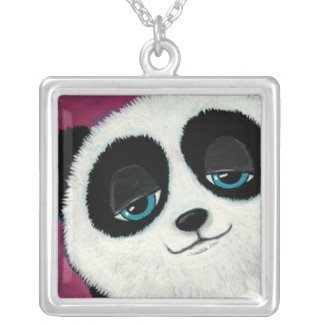 Blue Eyed Panda on Pink | Art Pendant necklace