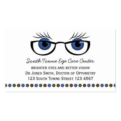 Blue Eyes and Glasses Business Card Template (front side)
