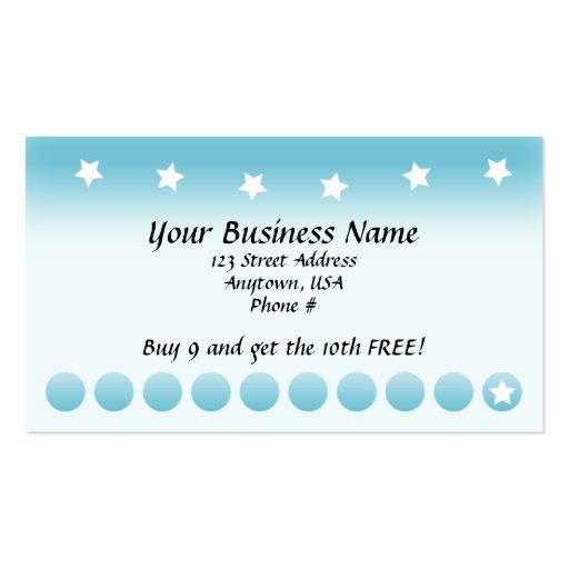 Blue Fade with Stars Customer Loyalty Cards Business Card Template (front side)
