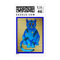 blue faience cat postage by wolffreeborn blue faience cat postage