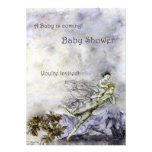 Blue Fairy Carries Baby Shower Invitation