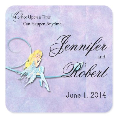 Blue Fairy on Purple Watercolor Envelope Seal Square Stickers by NoteableExpressions