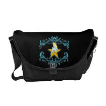 Blue Fairy on Yellow Star Messenger Bag messenger bags
