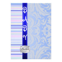 Blue Fanciful Pinstripe Baby Shower Invitation