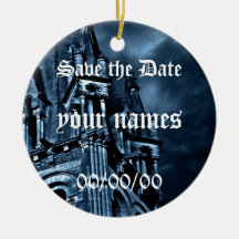 Blue fantasy castle Save the Date ornament