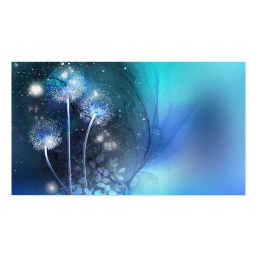 blue fantasy dandelions business card (front side)