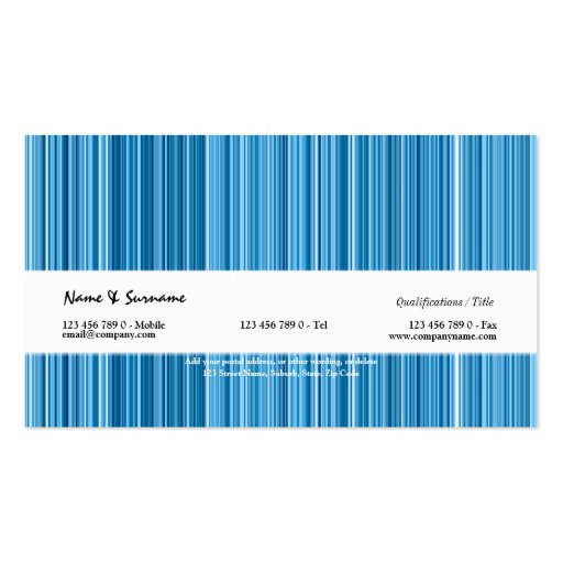 Blue fashion vertical pin striped business card template (back side)