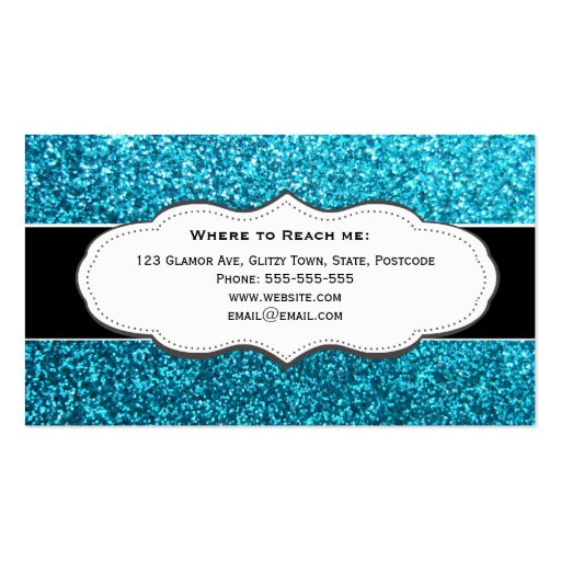 Blue Faux Glitter Business Cards (back side)