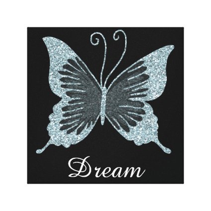 Blue Faux Glitter Butterfly Dream Stretched Canvas Prints