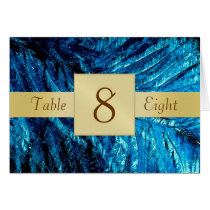 Blue Feather & Gold Table Number Folded Card