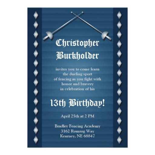 Blue Fencing Birthday Party Invitation