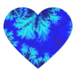 Blue Fern Fractal Heart Sticker