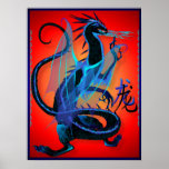 Blue Fire and Chinese Symbol Poster
