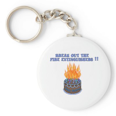 Blue Fire Extinguishers Birthday Cake Keychain by birthdayTshirts