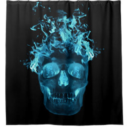Blue Fire Skull Shower Curtain