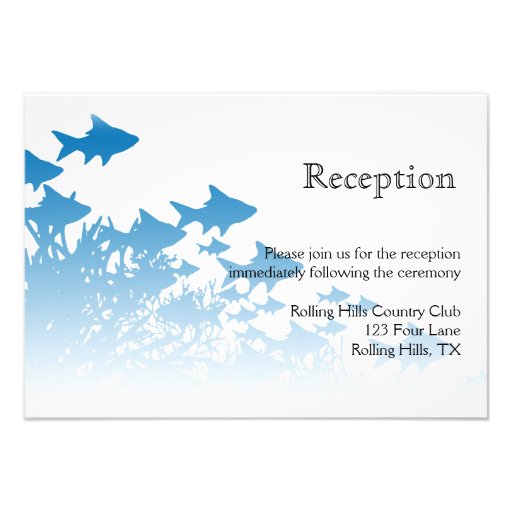 Blue Fish and Coral Wedding Reception Custom Invitation (front side)