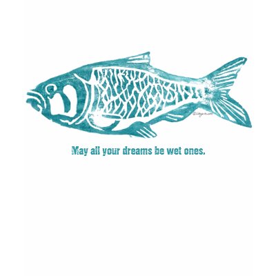 Blue Fish Design Lino Block Print T Shirts by lillyarts