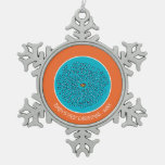 Blue Fish School Pattern with Small Orange Fish Snowflake Pewter Christmas Ornament