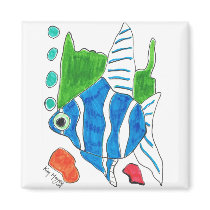 blue fish Square Fridge Magnet