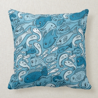 Blue Fish Throw Pillow