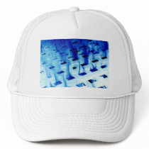 Blue flames through white grid design photo trucker hat
