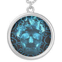 Blue Flaming Skull Necklace