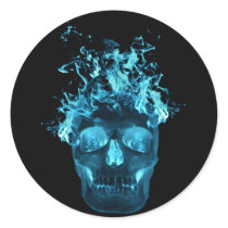 Blue Flaming Skull Stickers