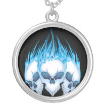 Blue Flaming Skulls Necklace