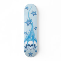 Blue Flaming Skulls Skate Board Deck