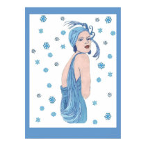 Blue Flapper with Snowflakes Poster
