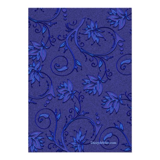 Blue Fleur Damask Wedding Announcements