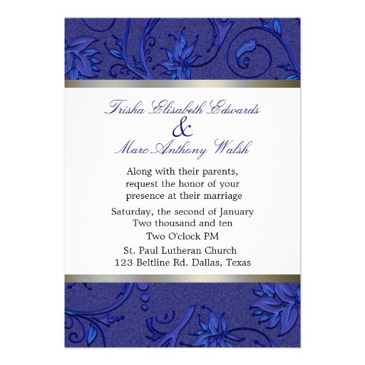 Blue Fleur Damask Wedding Announcements