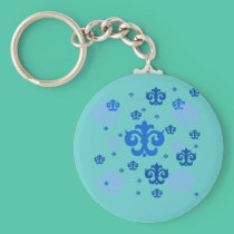 Blue Fleur de Lis Scattered About keychains