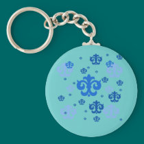 Blue Fleur de Lis Scattered About keychains
