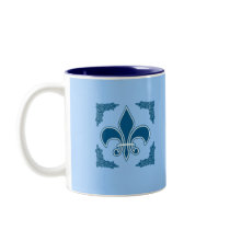 Blue Fleur de Lis with Ornate Border Coffee Mugs