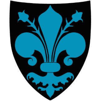 Blue fleur de lys on black shield gothic punk photosculpture