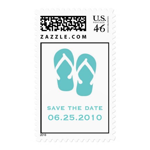 Blue flip flop save the date wedding postage