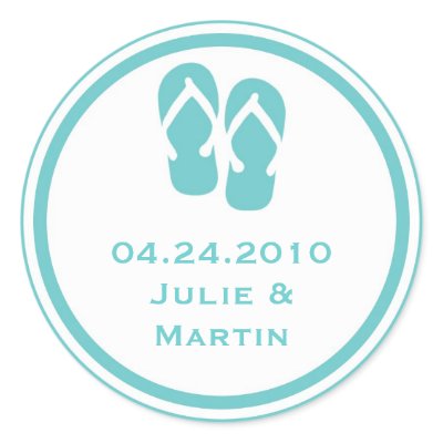 Blue flip flop thong wedding favor tag seal label round stickers by FidesDesign