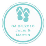 Blue flip flop thong wedding favor tag seal label round stickers
