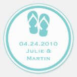 Blue flip flop thong wedding favor tag seal label round stickers