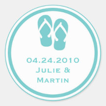 Blue flip flop thong wedding favor tag seal label round stickers