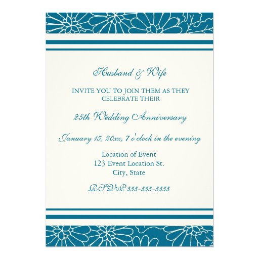 Blue Floral 25th Anniversary Party Invitation