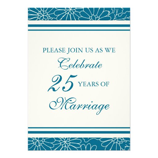 Blue Floral 25th Anniversary Party Invitation